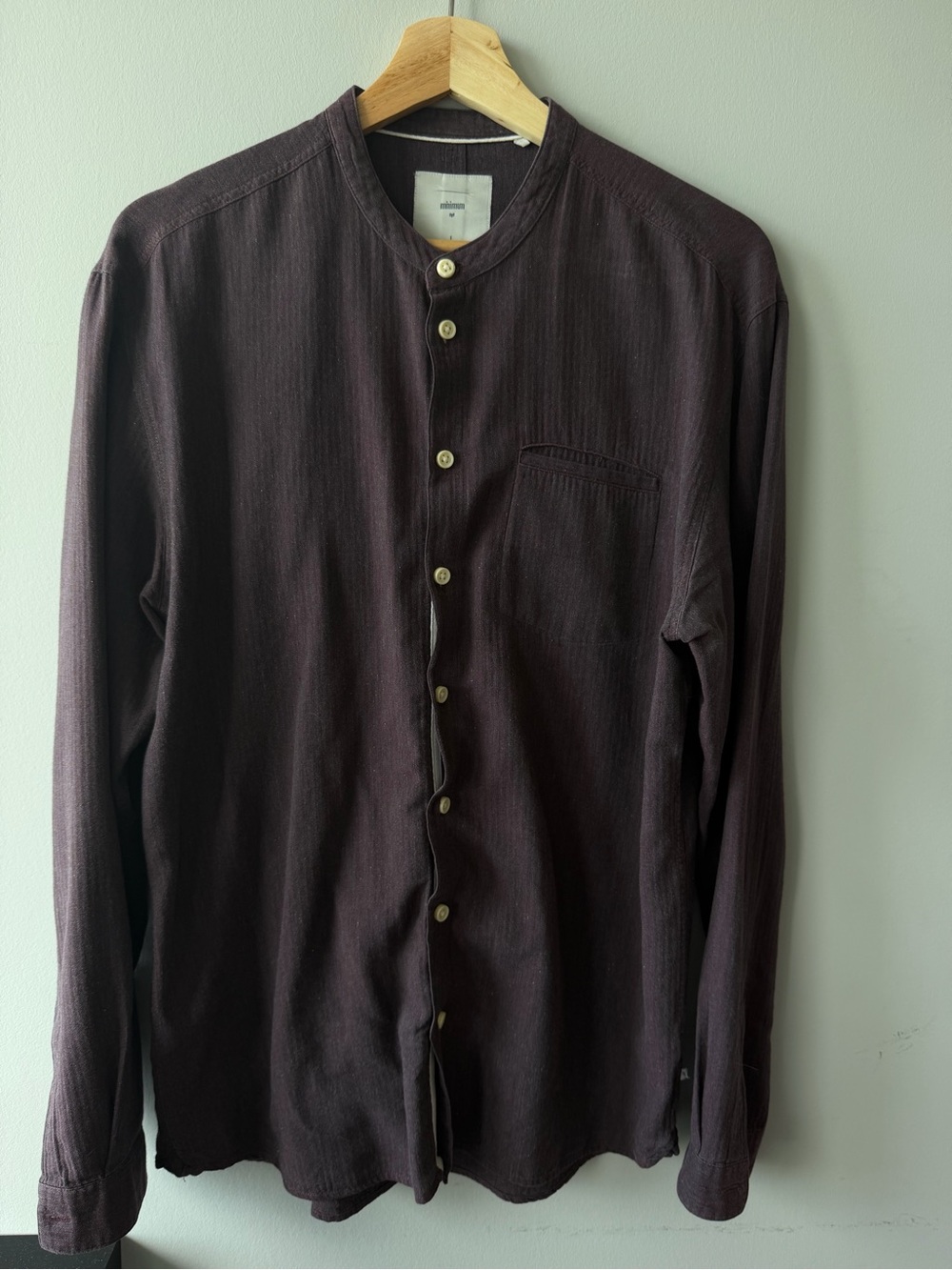 Minimum Plum Herringbone Mandarin Collar Shirt